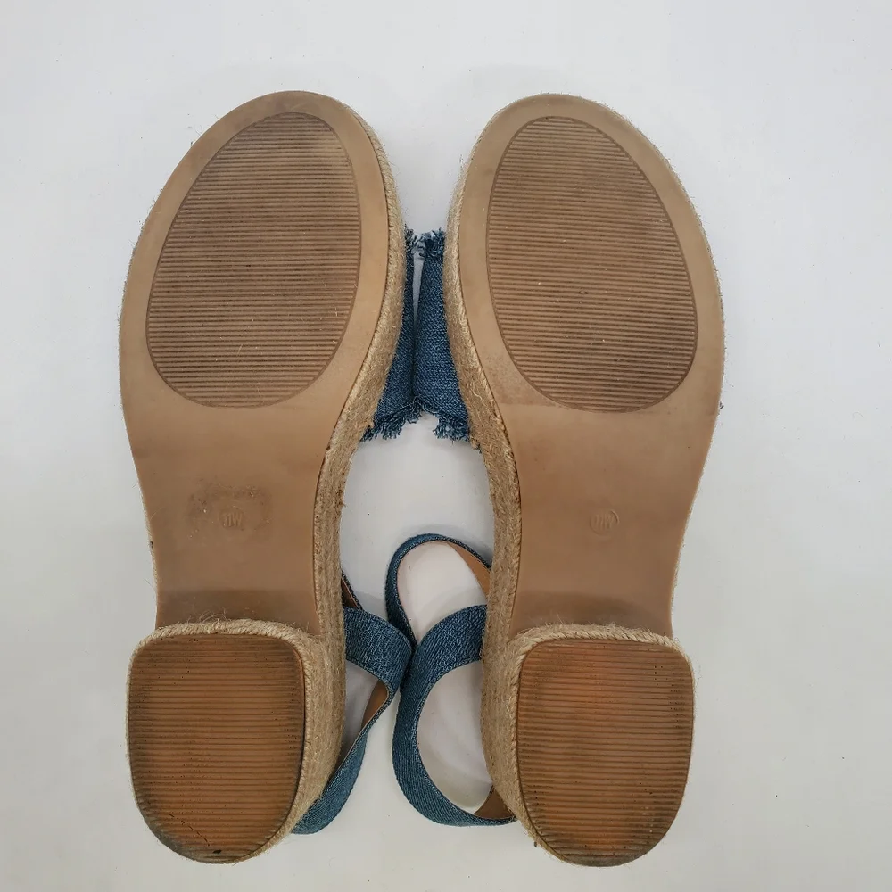 C Comfort Frayed Denim Espadrille Block Heel Platform Sandals Size 11